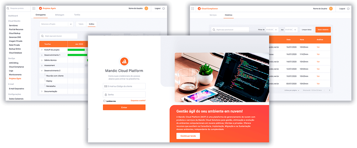 Telas do Mandic Cloud Platform